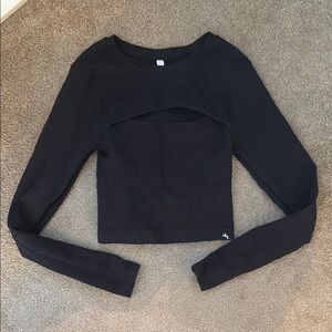 Women's Black Textured Seamless Long Sleeve Top - JoyLab™ - Small